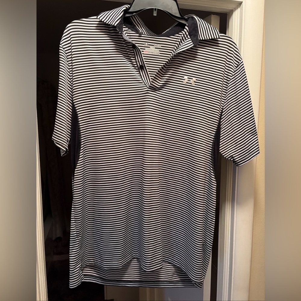 Under Armour Black and White Striped Polo Shirt